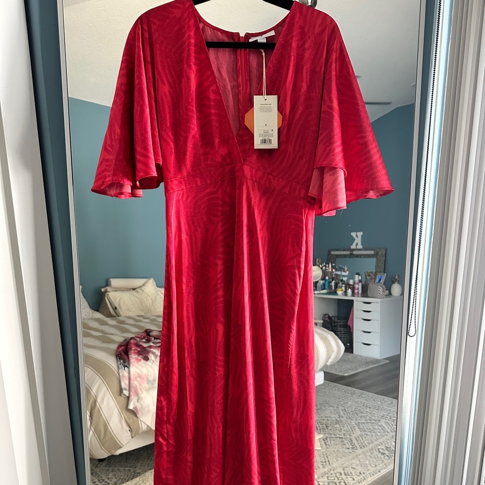 Red silky long dress